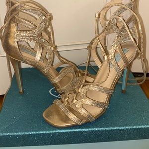 Gold Betsey Johnson Strappy High Heels. Sz.8.5